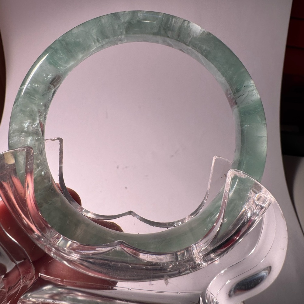 Translucent Light Green Stone Bangle Bracelet - W… - image 5